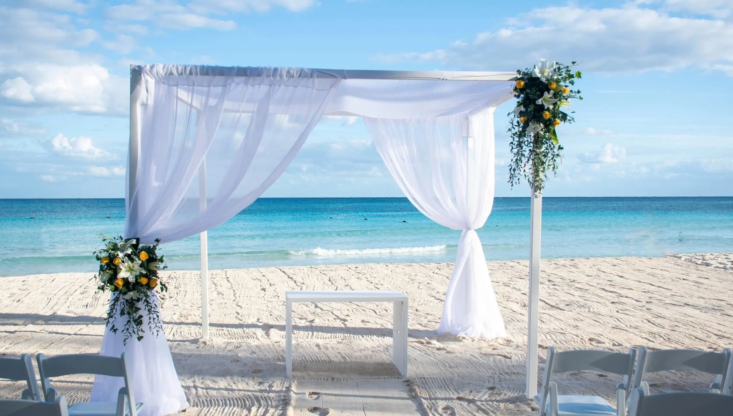 Ceremony decor on the beach at Catalonia royal tulum