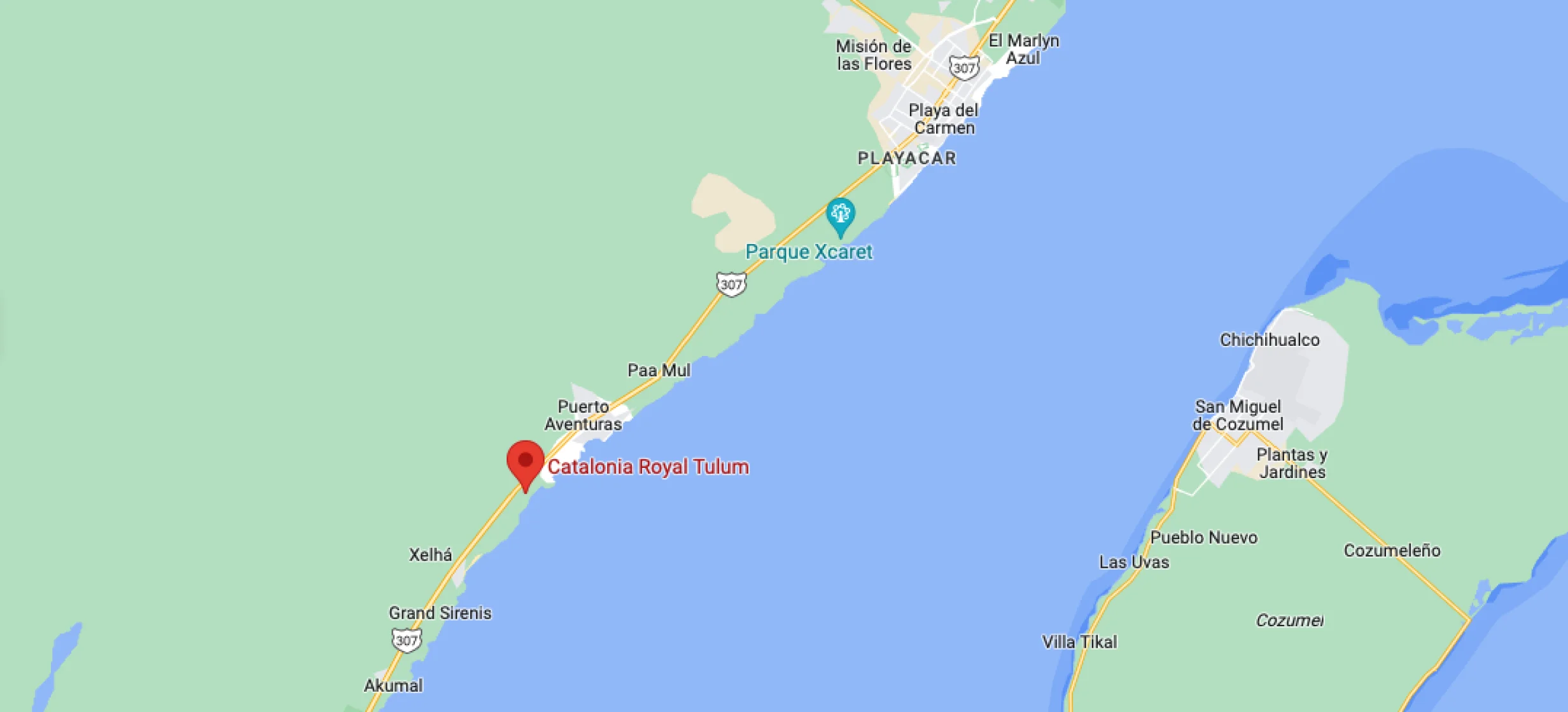 Google maps of Catalonia Royal Tulum