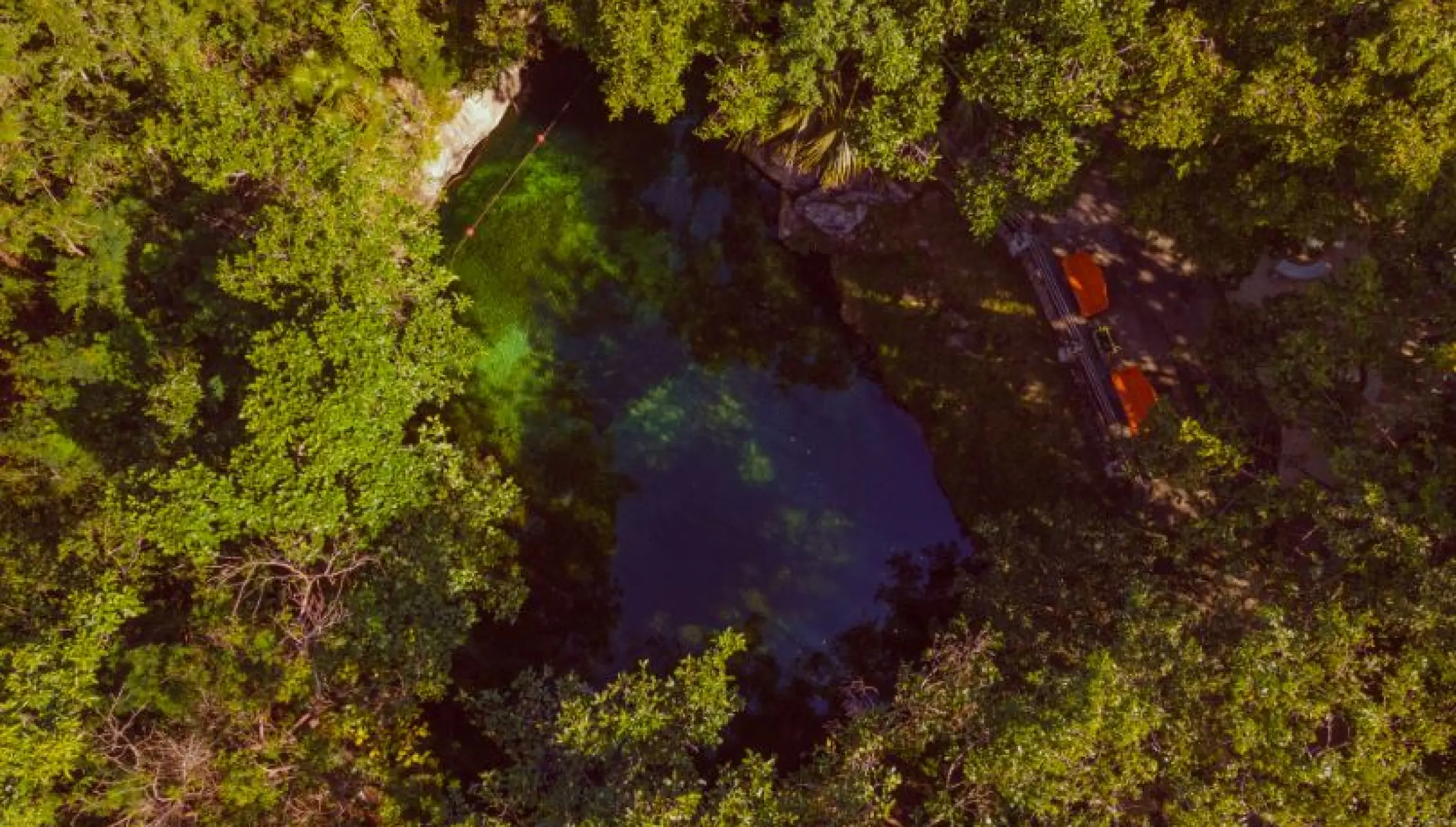 Aerial view of a jungle cenote at Nickelodeon Riviera Maya