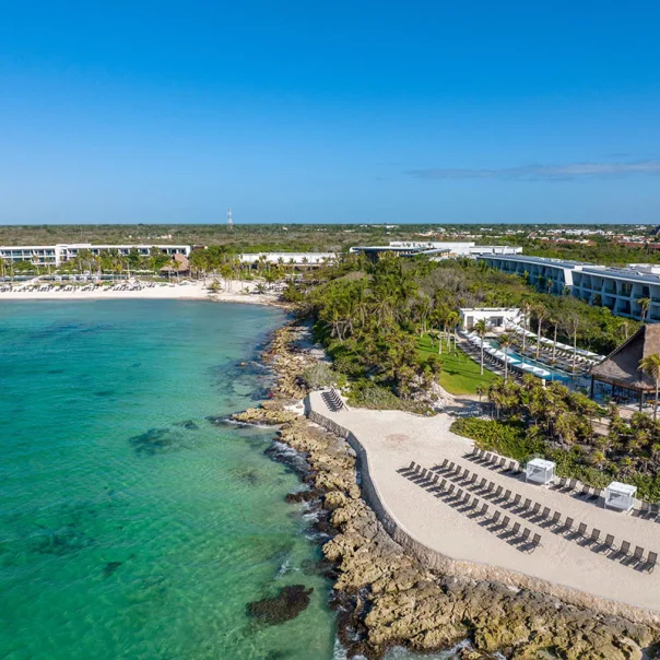 Aerial view of Carbon Beach at Conrad Tulum Riviera Maya.