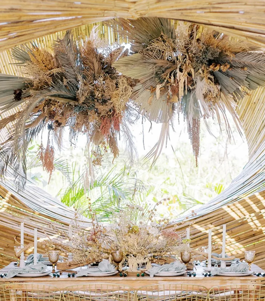 Conrad Tulum Weddings flowers and dinner setup.