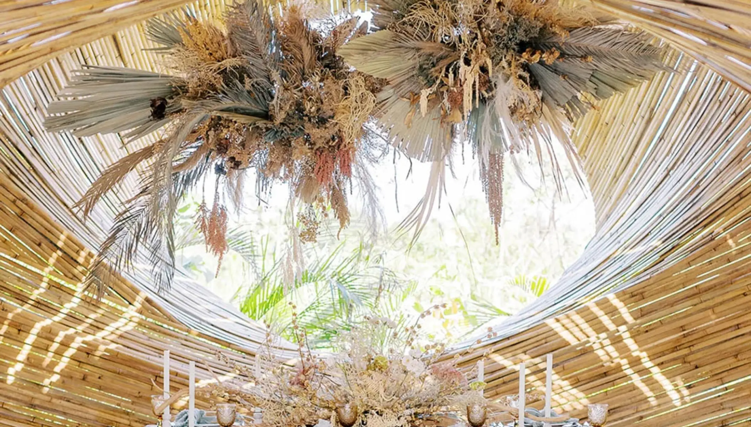 Conrad Tulum Weddings flowers and dinner setup.