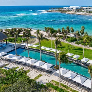 Conrad Tulum Riviera Maya Chringuito Terrace and Carbon garden view.