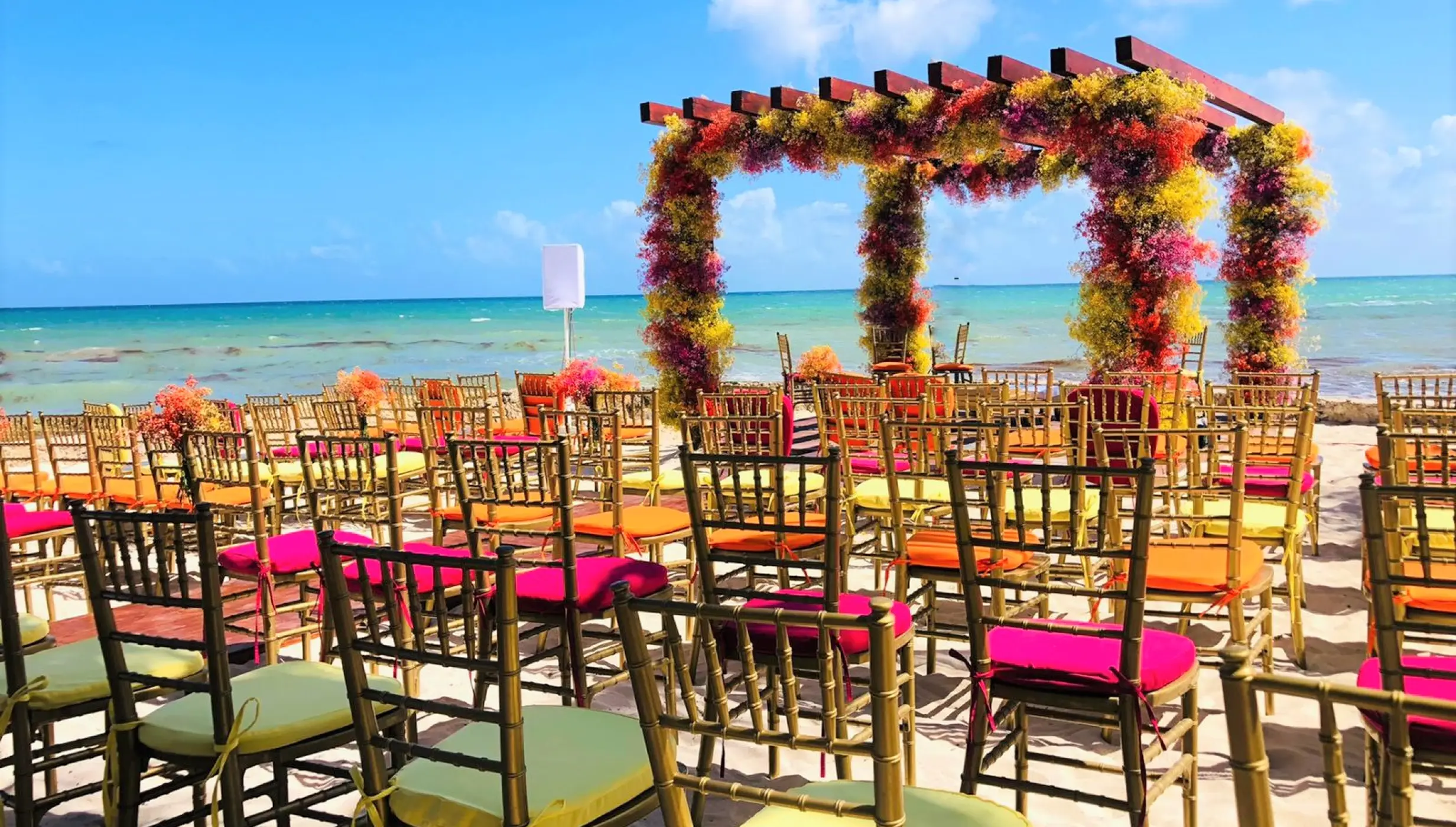beach wedding venue with altar at El Dorado Casitas