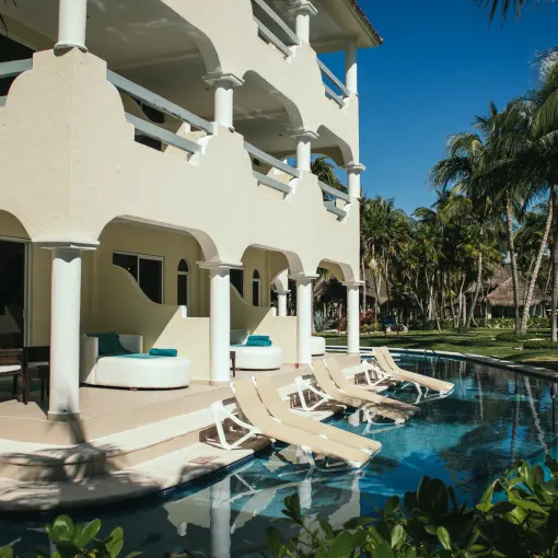 Swim-out suites with loungers and terrace at El Dorado Royale, Riviera Maya