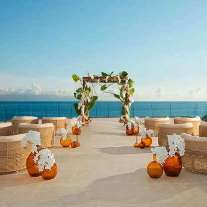 Ceremony on Bay presidential Suite terrace at Secrets Bahia Mita Surf and Spa.