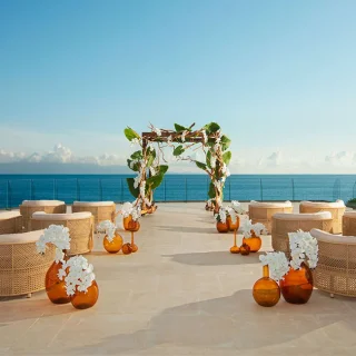 Ceremony on Bay presidential Suite terrace at Secrets Bahia Mita Surf and Spa.