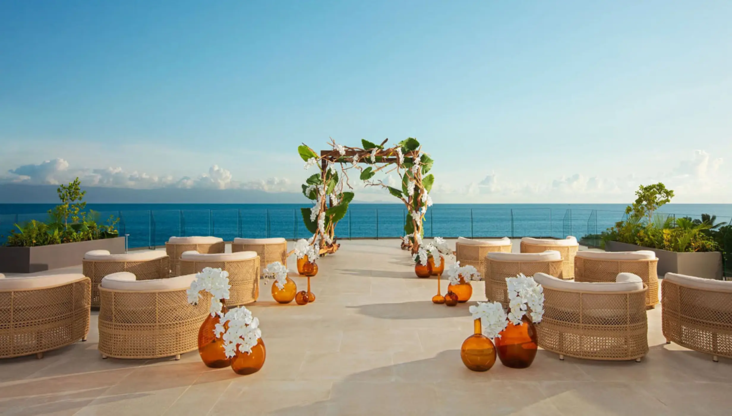 Ceremony on Bay presidential Suite terrace at Secrets Bahia Mita Surf and Spa.