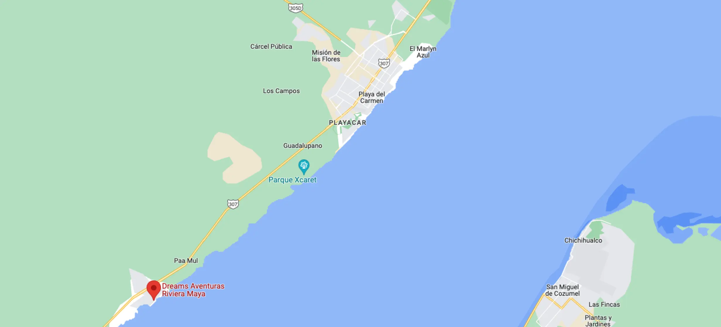 Map showing the location of Dreams Aventuras, Riviera Maya