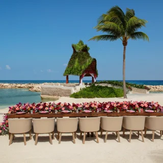 Dinner reception in gazebo beach venue at Dreams aventures riviera maya