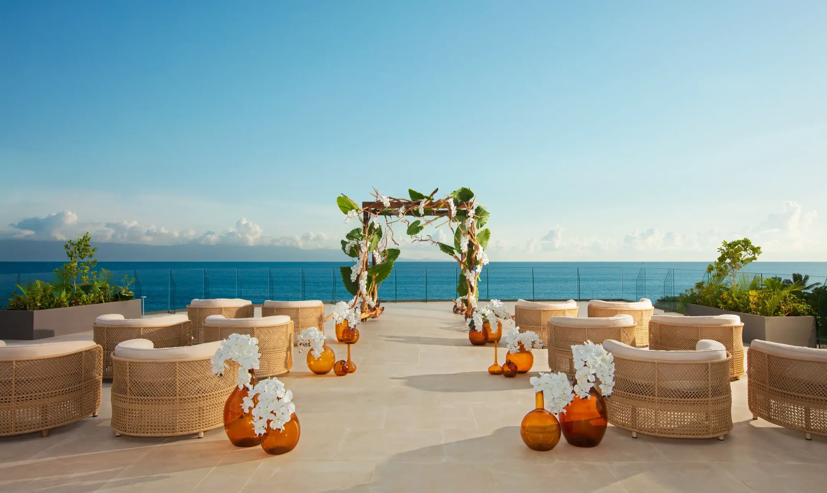 Ceremony on wedding terrace at Secrets Bahia Mita Surf and Spa.