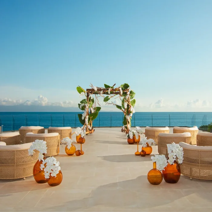 Ceremony on wedding terrace at Secrets Bahia Mita Surf and Spa.