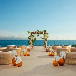 Ceremony on wedding terrace at Secrets Bahia Mita Surf and Spa.