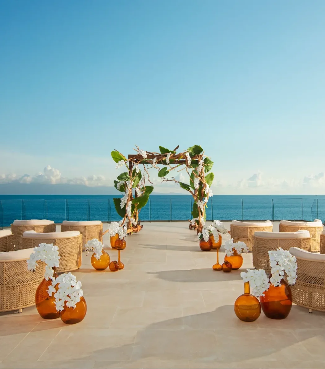 Ceremony on wedding terrace at Secrets Bahia Mita Surf and Spa.