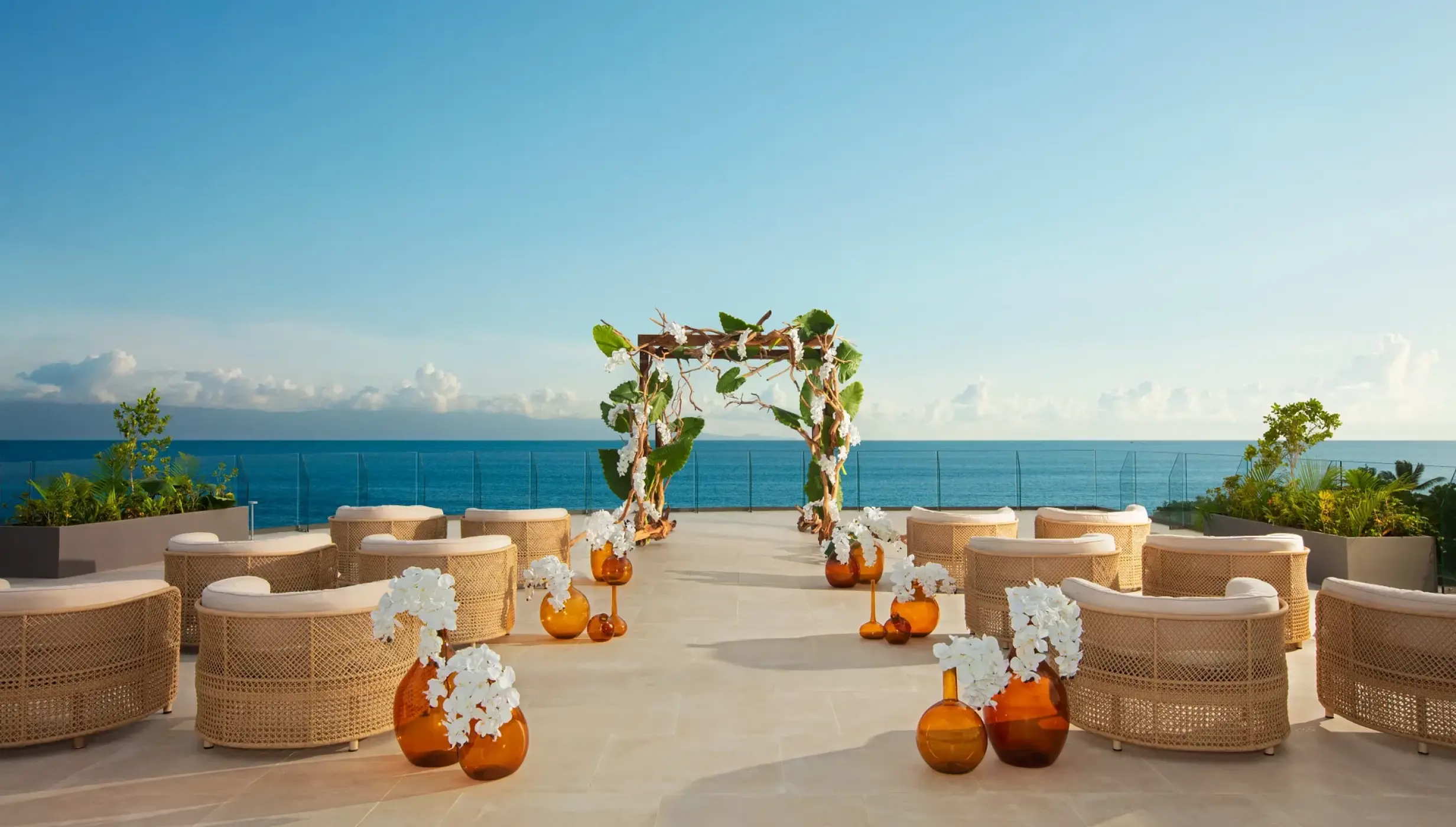Ceremony on wedding terrace at Secrets Bahia Mita Surf and Spa.