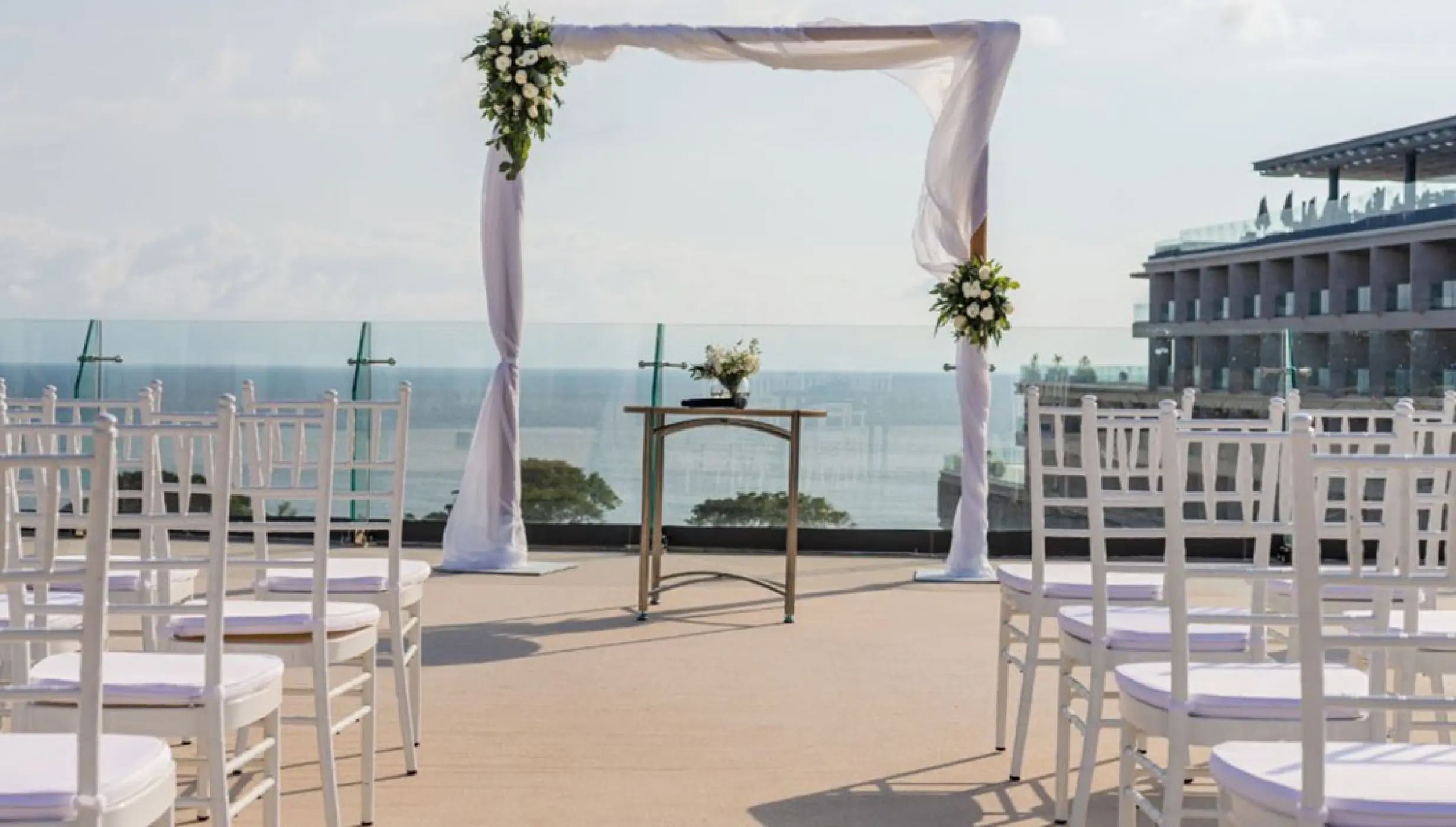 Ceremony decor on the Moon deck at Dreams Bahia Mita Surf and Spa.