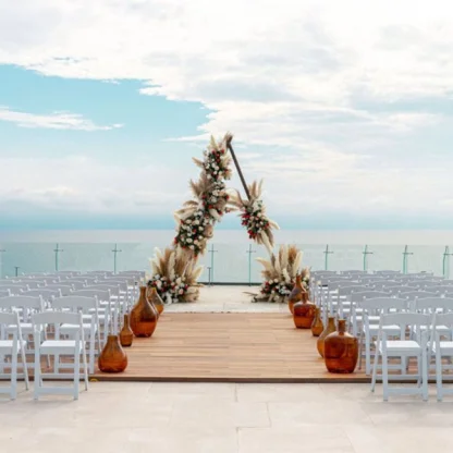 Ceremony decor on presidential suite pacific terrace at Dreams Bahia Mita Surf and Spa.