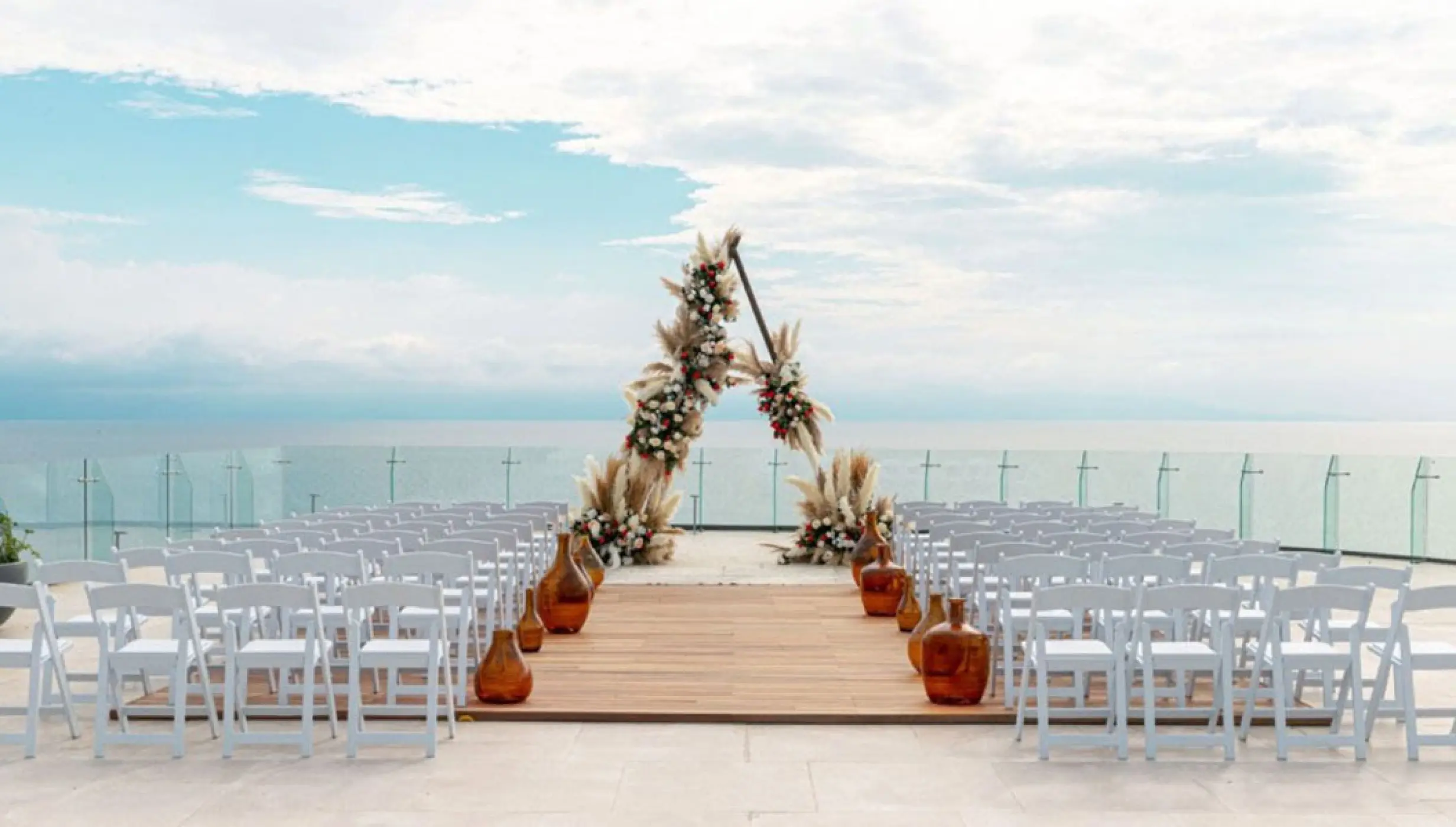 Ceremony decor on presidential suite pacific terrace at Dreams Bahia Mita Surf and Spa.