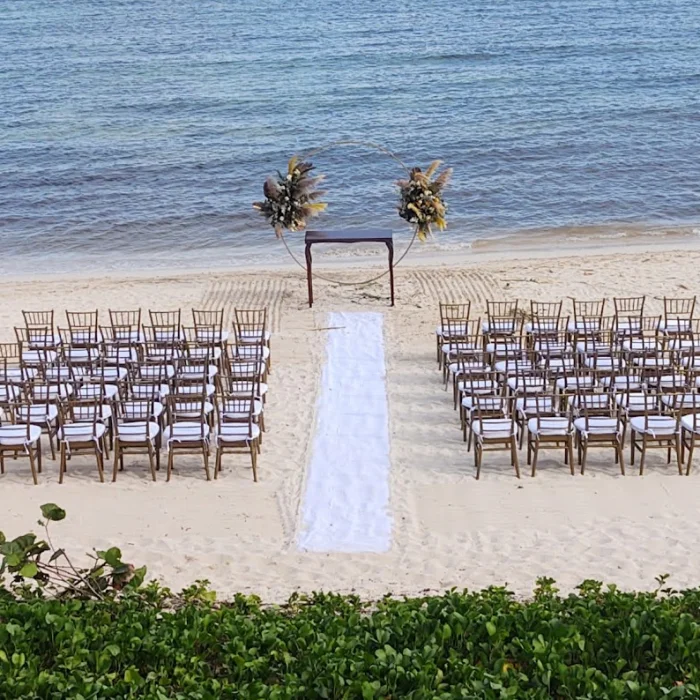 Ceremony decor on the beach at Dreams Jade Resort and Spa