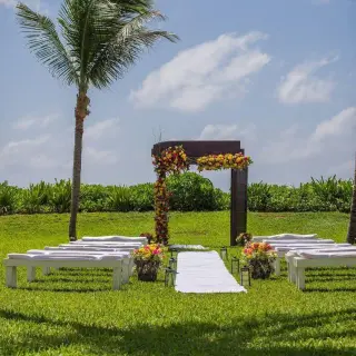 Garden wedding ceremony setup at Dreams Jade, Riviera Maya