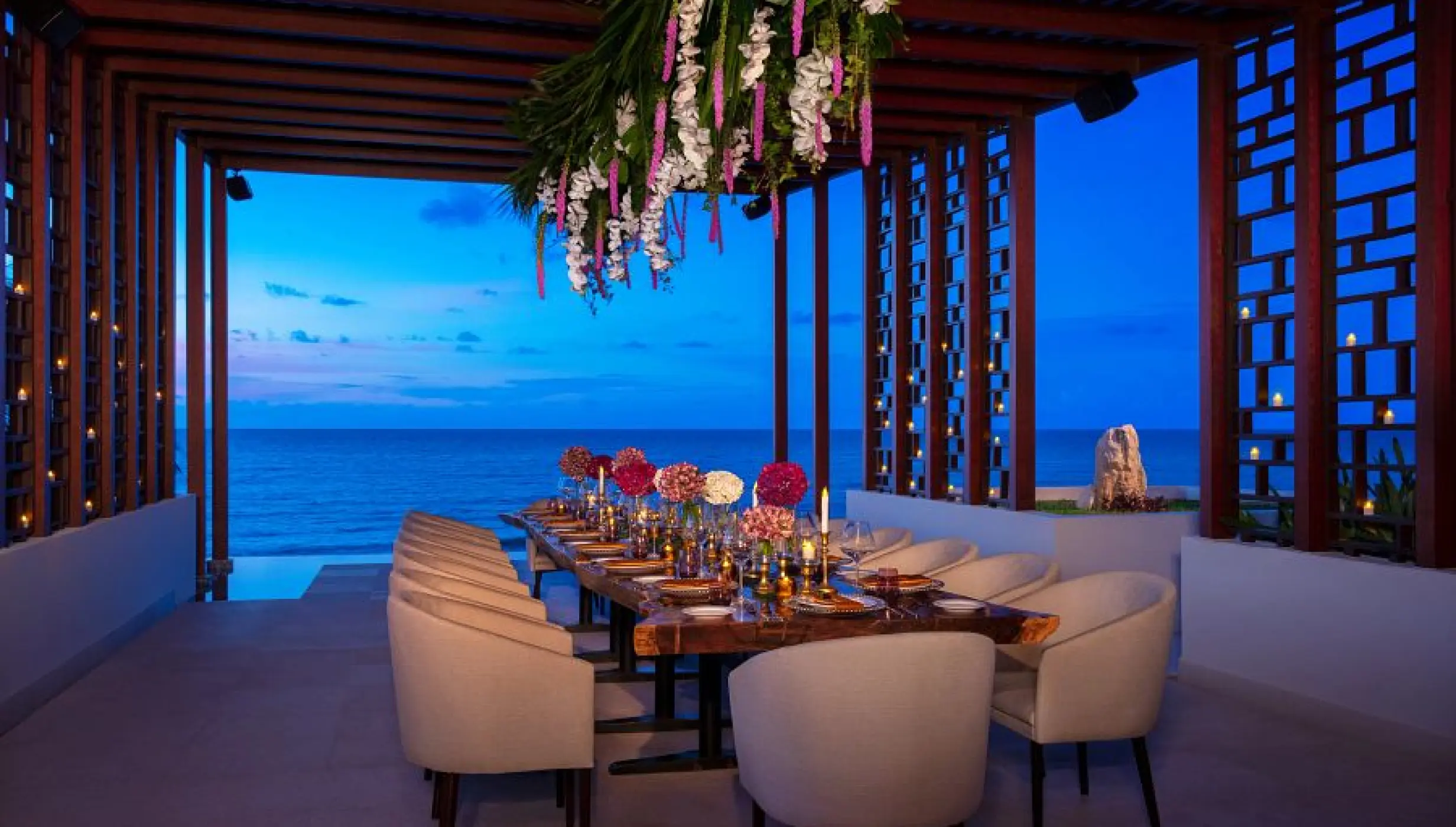 Dinner reception in Pergola deck wedding venue at Dreams Jade Resort and Spa