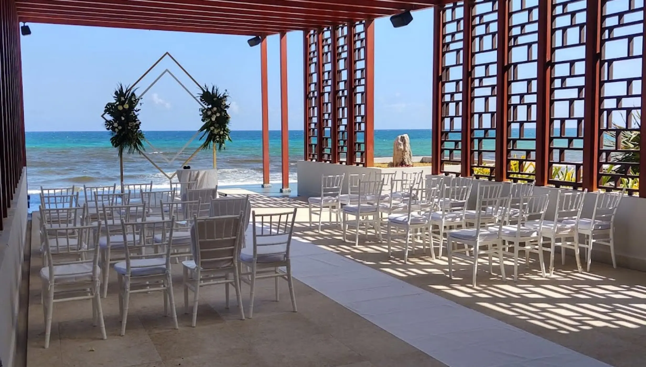 Ceremony decor on the pergola deck at Dreams Jade resort and spa