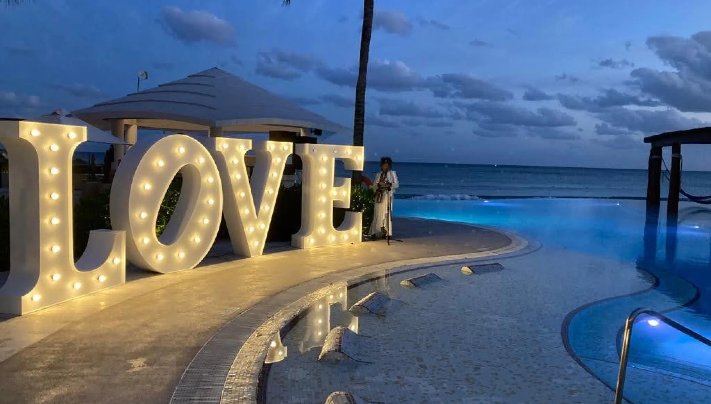 Decor on the pool terrace at Dreams Jade resort and spa