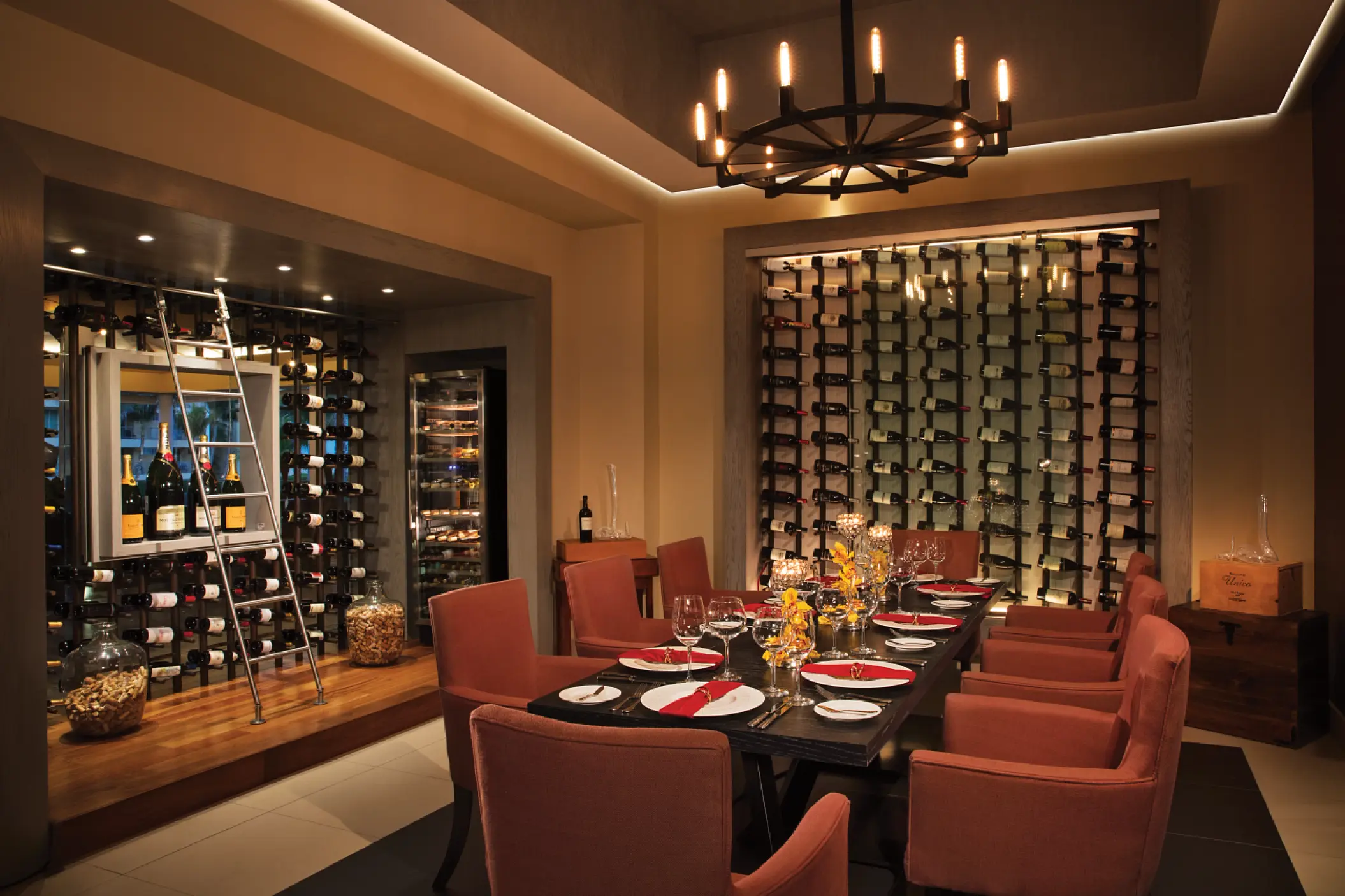 Private wedding reception dinner at Dreams Jade wine cellar, Riviera Maya