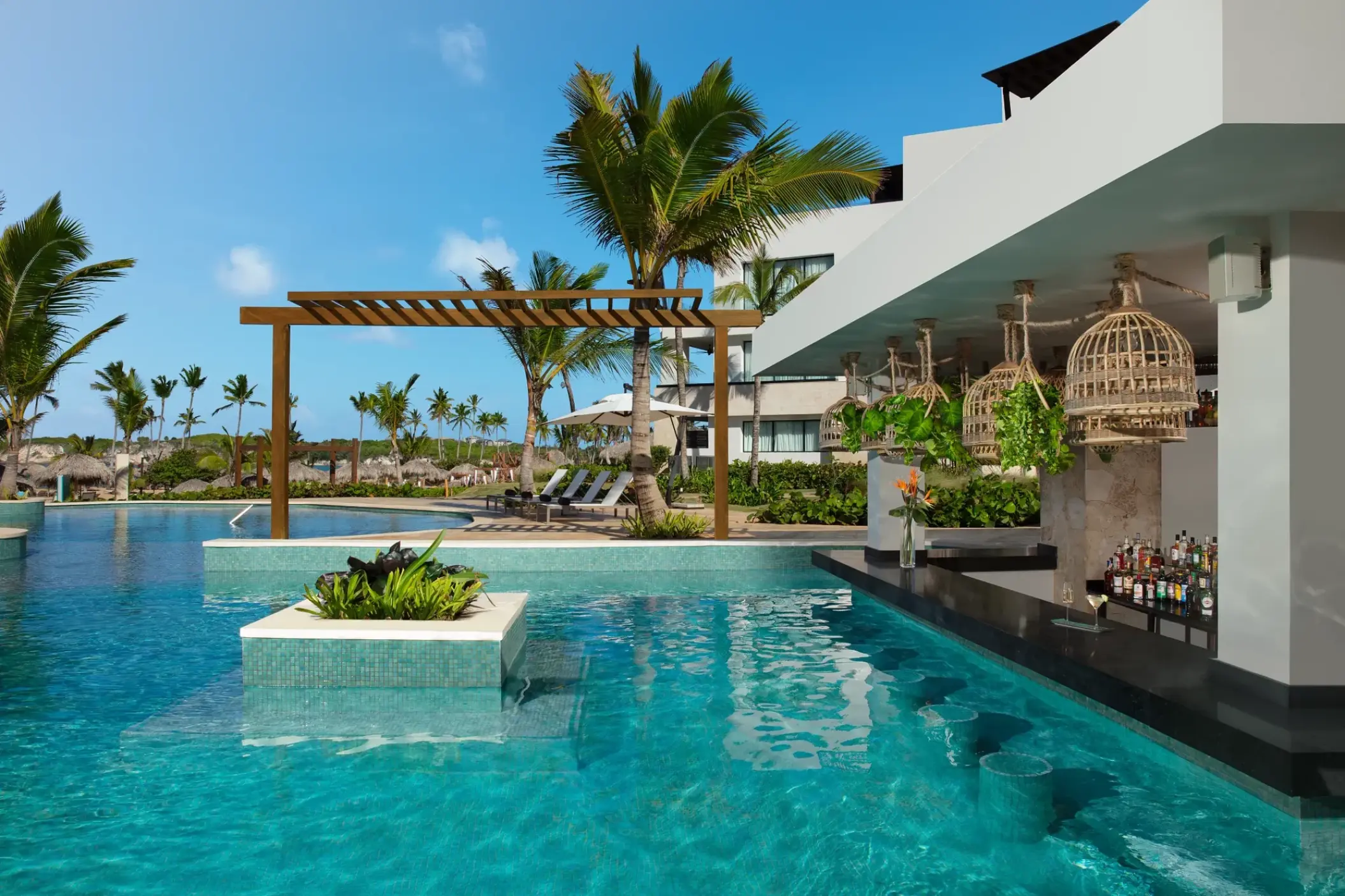 Manatees swim-up bar and pool area at Dreams Macao Beach, Punta Cana