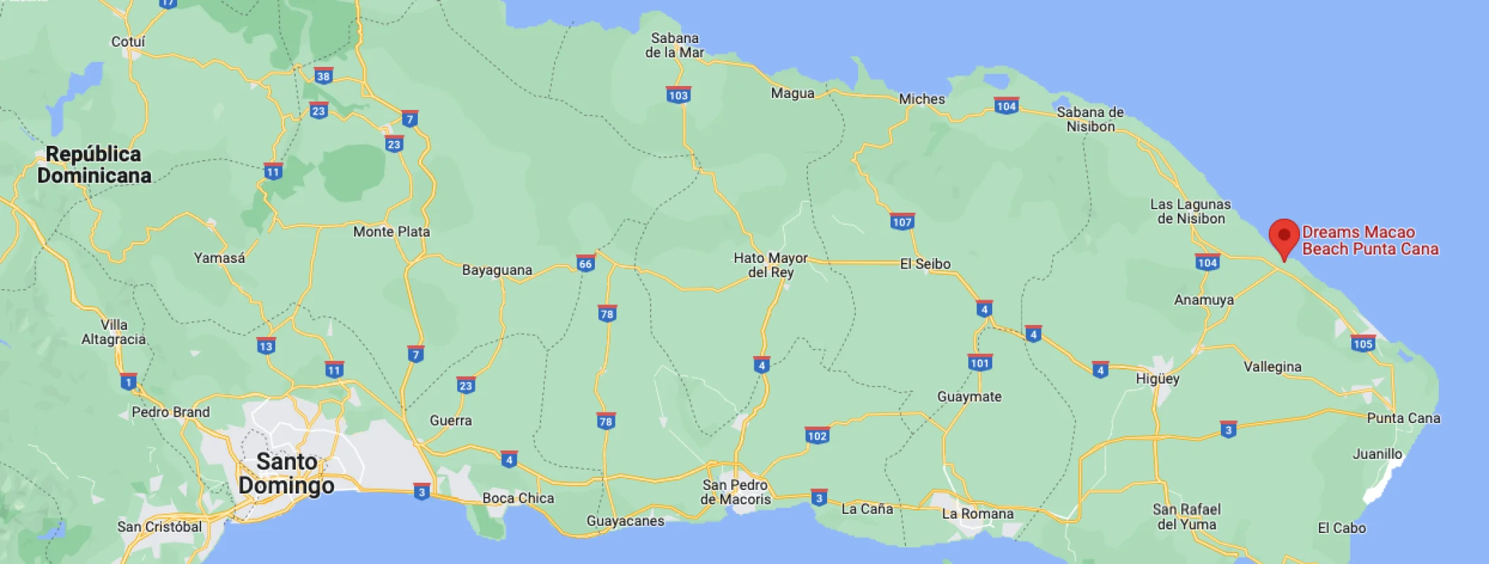 Google maps of Dreams Macao Punta Cana