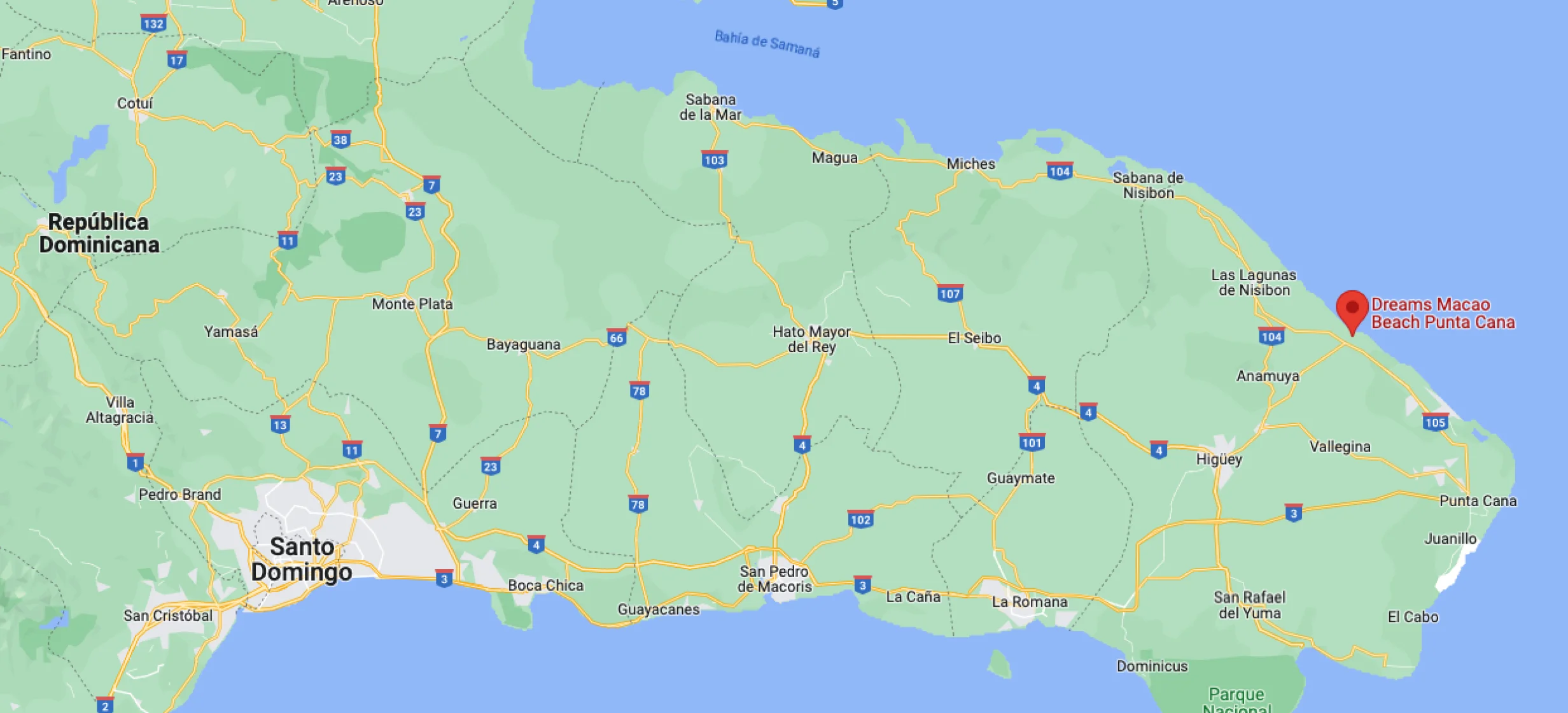 Google maps of Dreams Macao Punta Cana