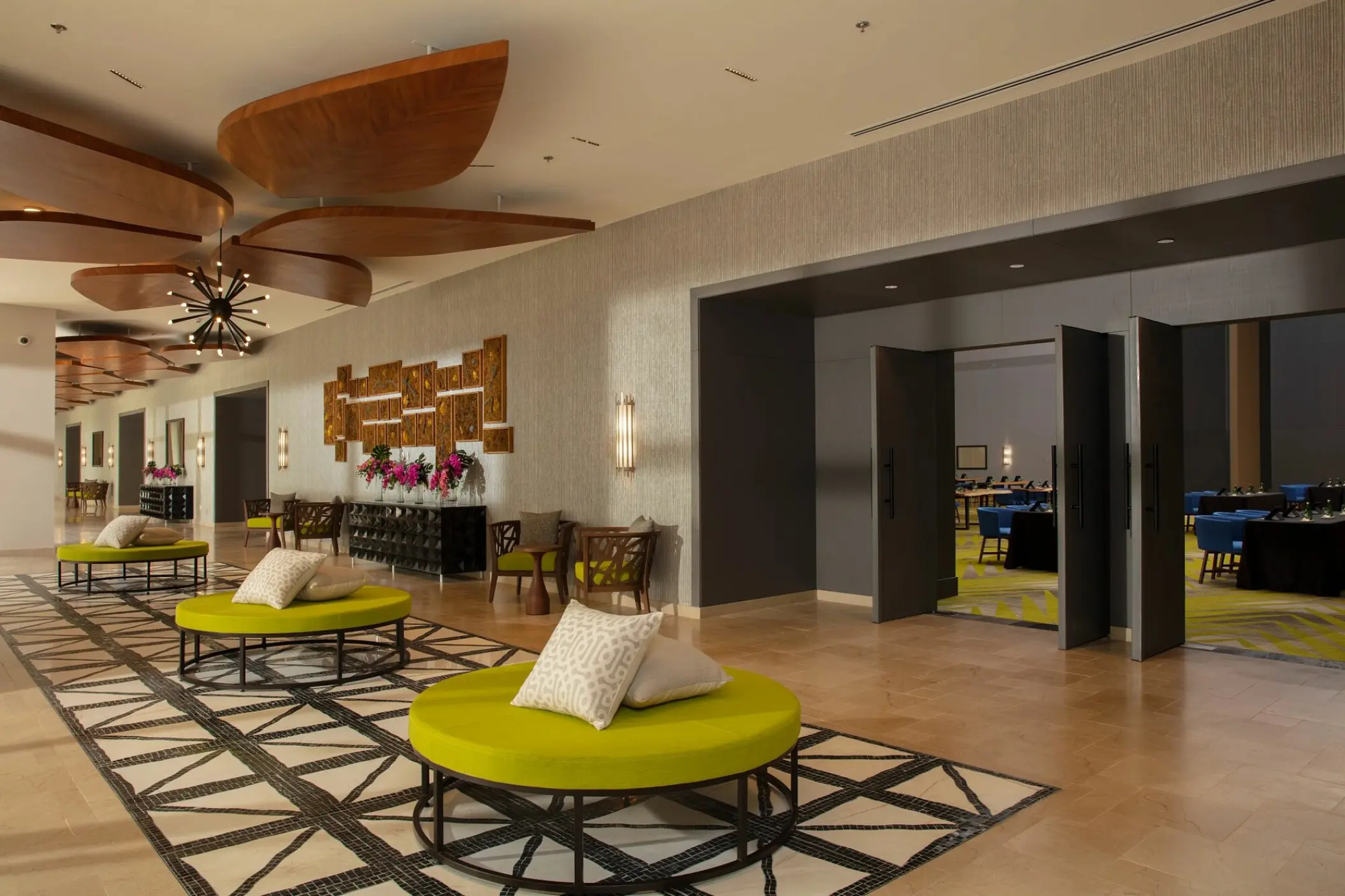 Modern ballroom entrance and seating area at Dreams Natura, Riviera Maya