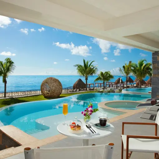 Private terrace with a plunge pool and ocean views at Dreams Natura, Riviera Maya