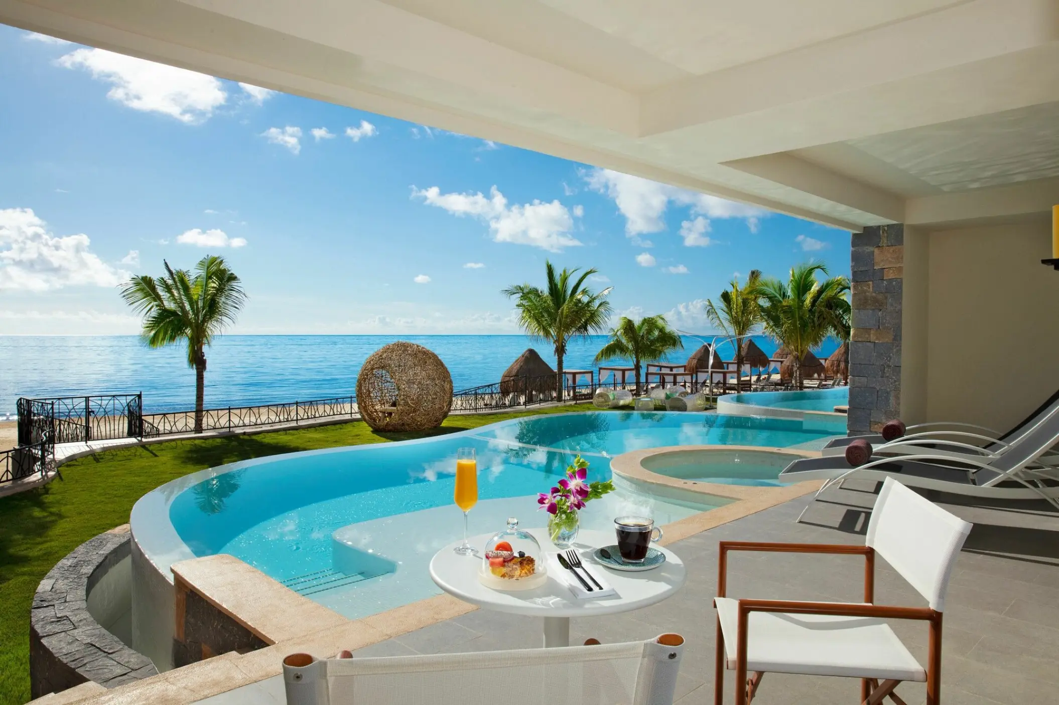 Private terrace with a plunge pool and ocean views at Dreams Natura, Riviera Maya