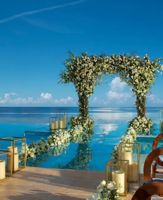 Infinity sky terrace wedding with altar at Dreams Natura Resort and Spa