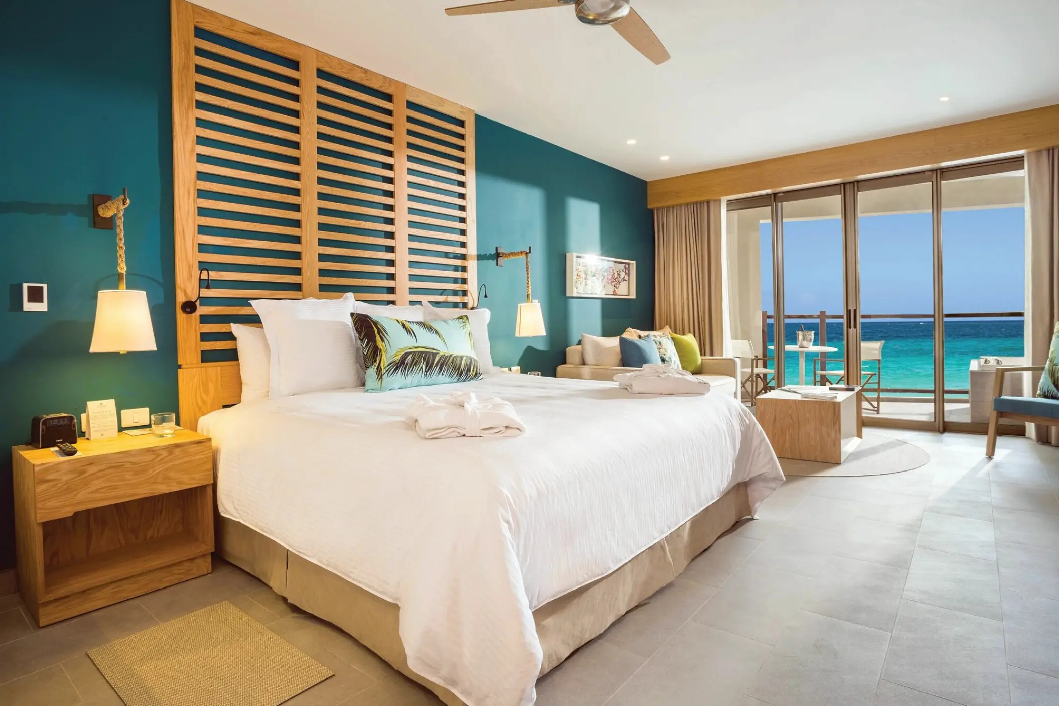 Ocean view suite with king bed and private balcony at Dreams Natura, Riviera Maya