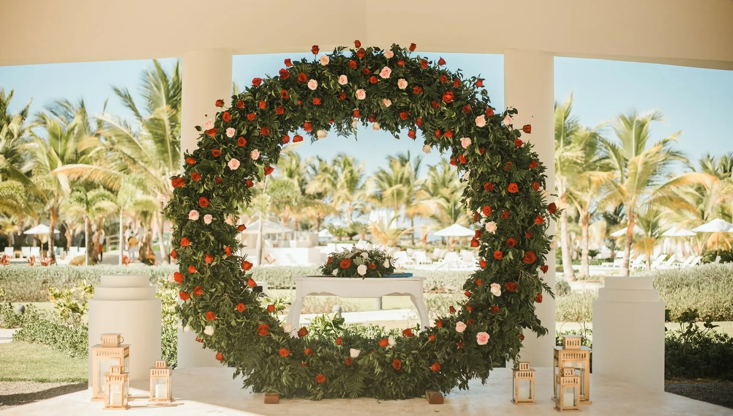 Ceremony decor on the fountain gazebo at Dreams Onyx Resort & Spa