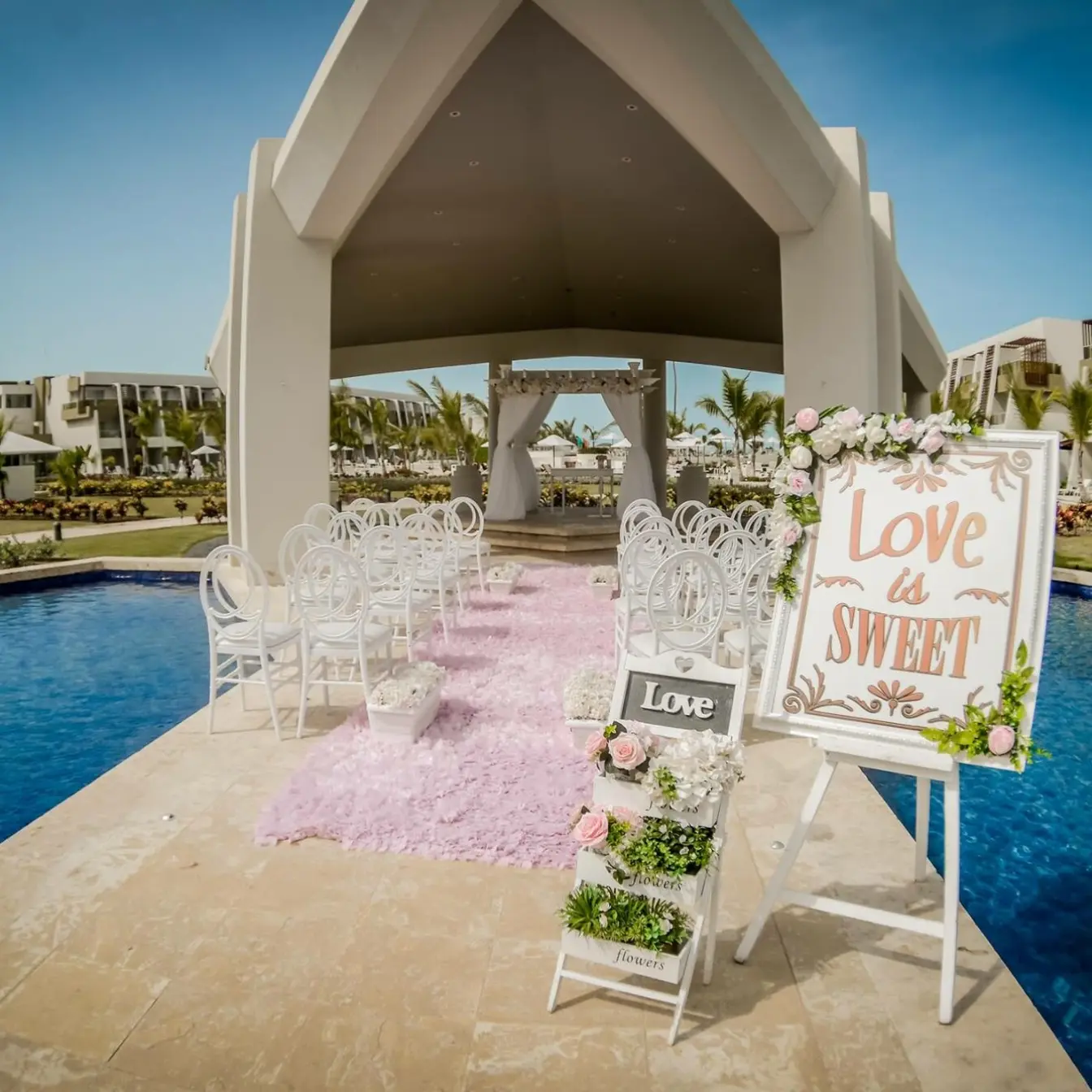Fountain gazebo wedding ceremony setup at Dreams Onyx, Punta Cana