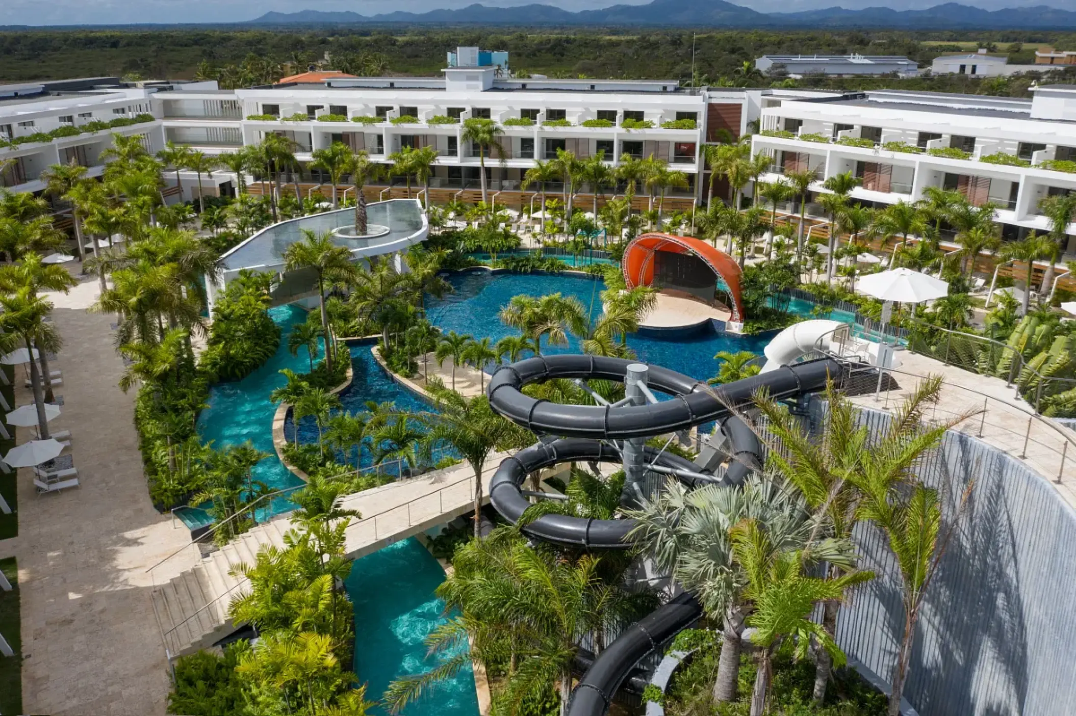 Jungle water park with slides and a lazy river at Dreams Onyx, Punta Cana
