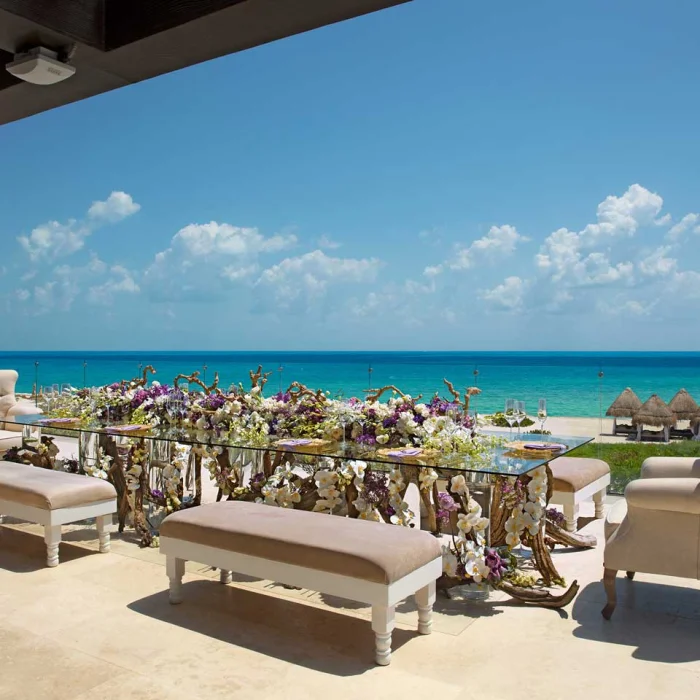 Presidential suite terrace dinner table at Dreams Playa Mujeres Resort