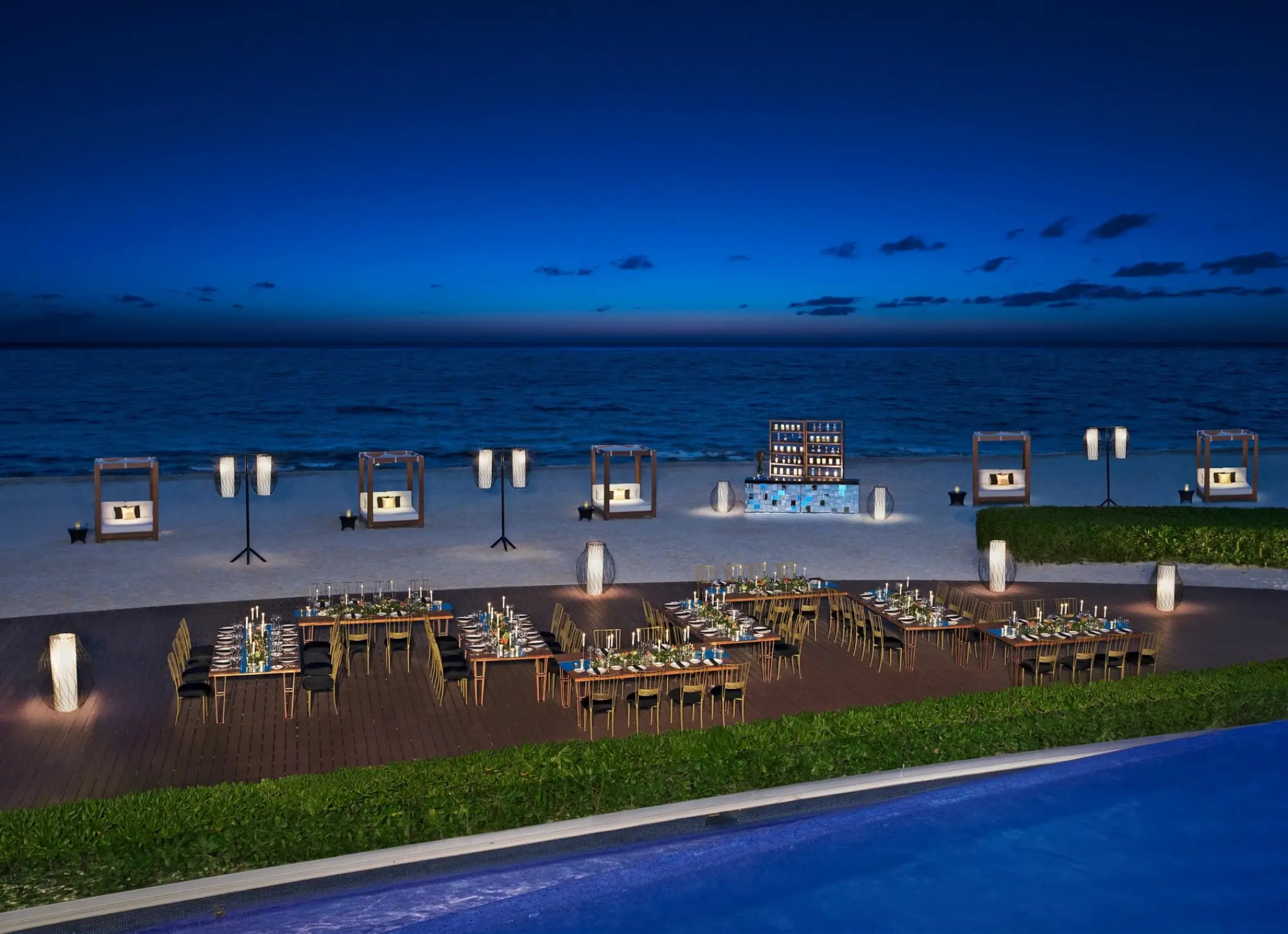 deck wedding venue next to beach at Dreams Riviera Cancun Resort