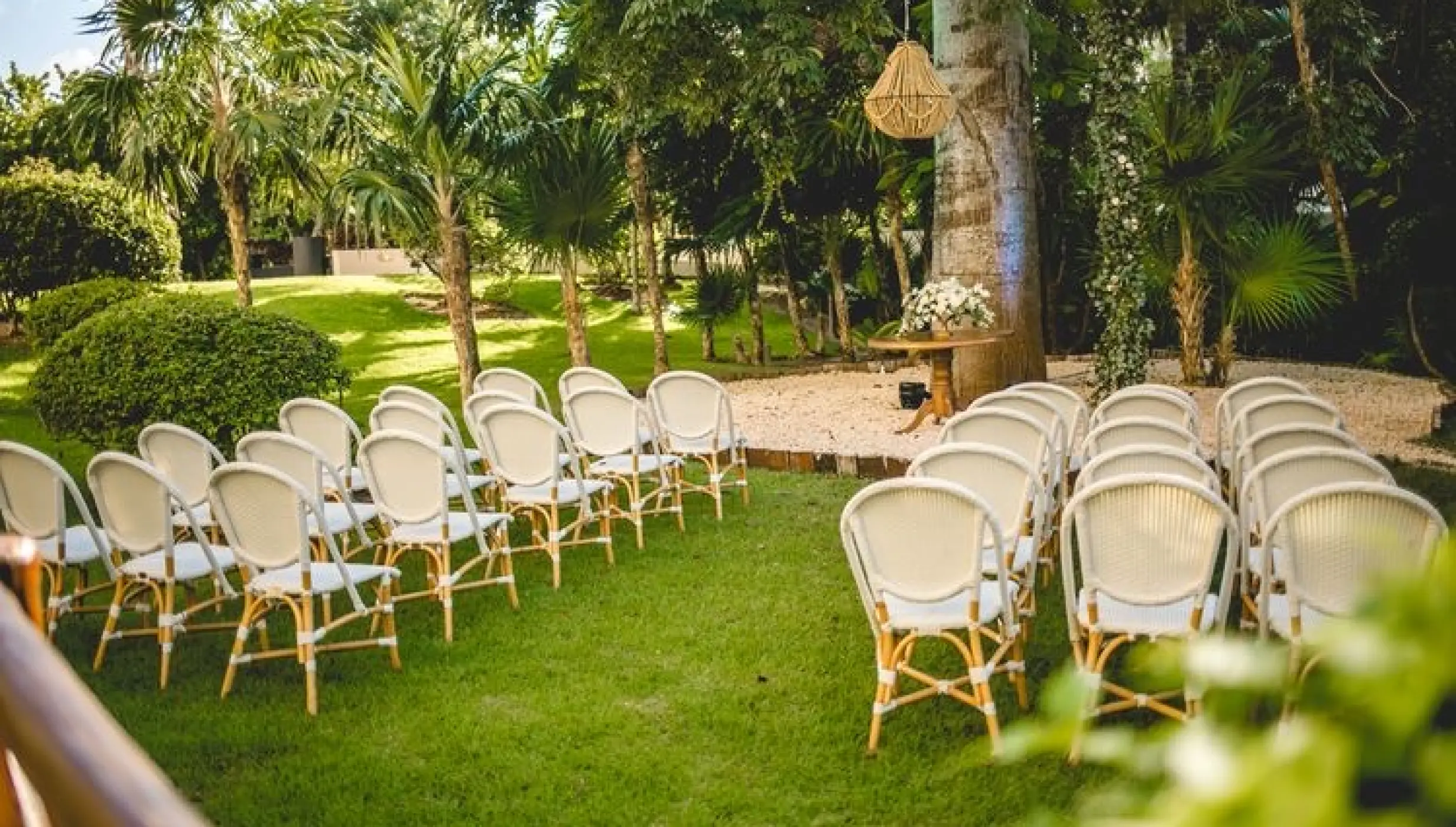 Garden wedding ceremony setup at the Ceiba tree in Dreams Riviera Cancun, Riviera Maya