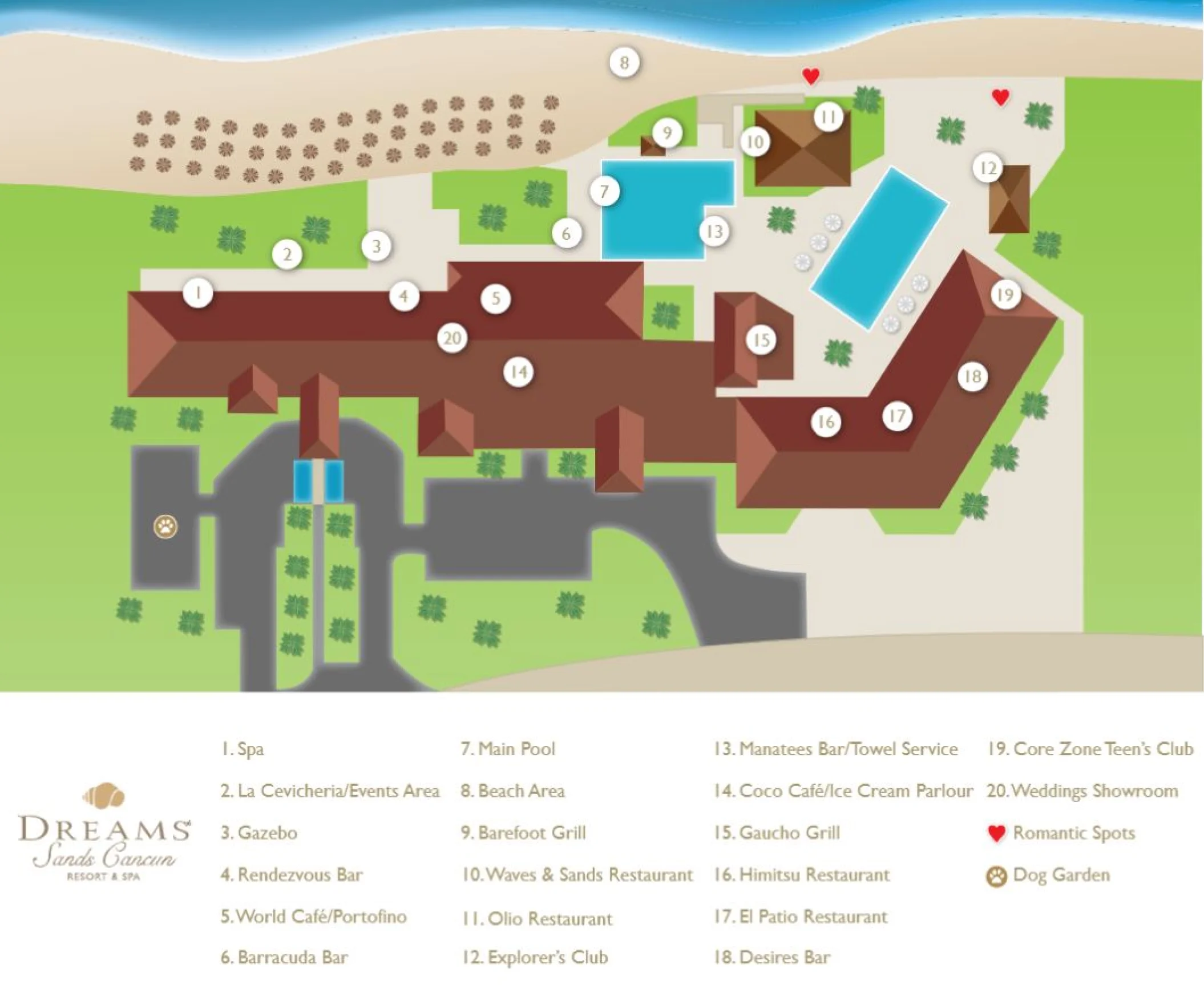 Resort map of Dreams Sands Cancun Resort & Spa