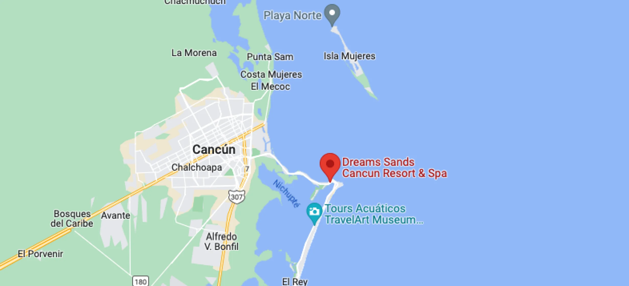 Google maps of Dreams Sands