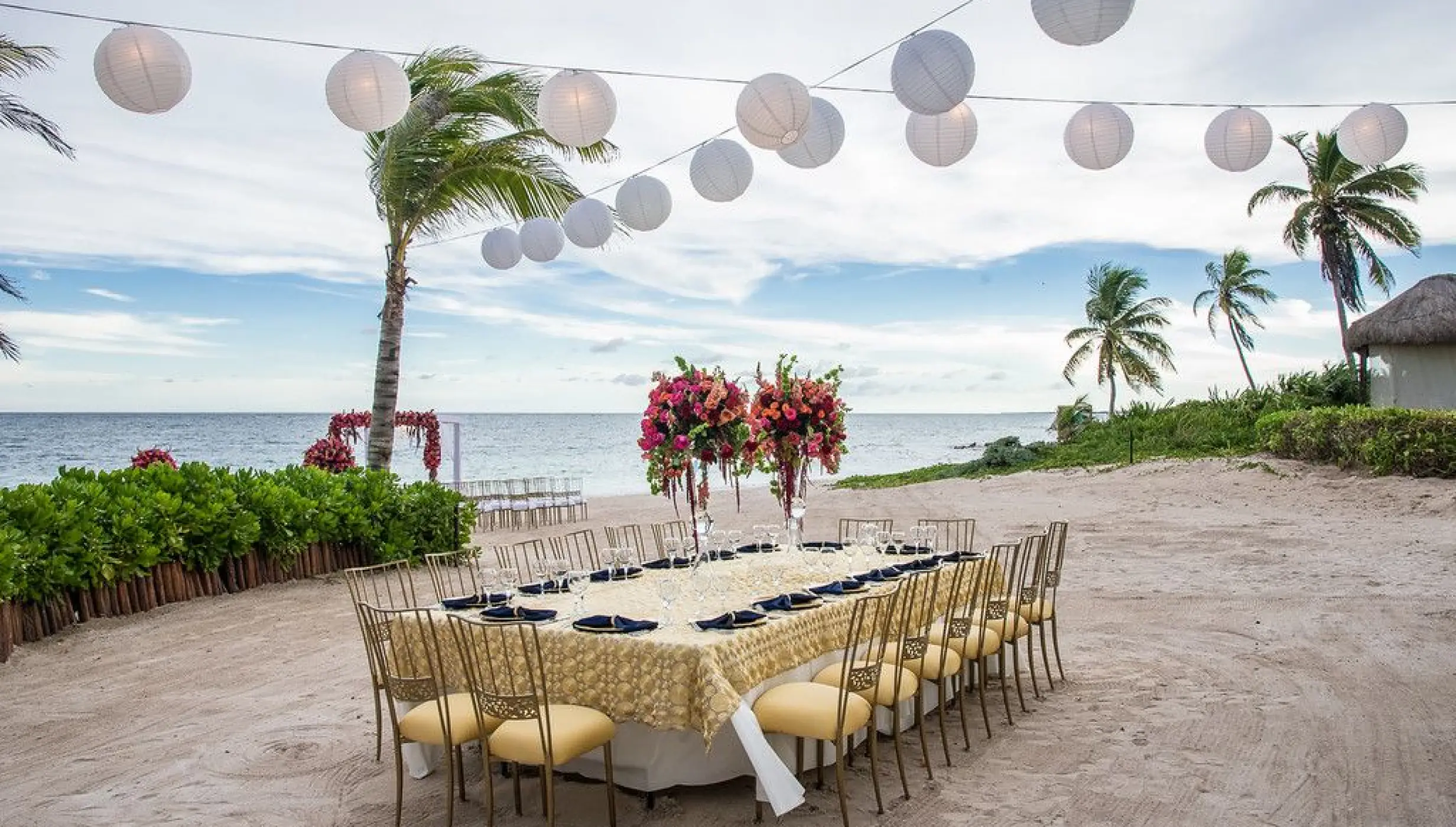 Dinner reception in Central beach venue at Dreams tulum resort and spa