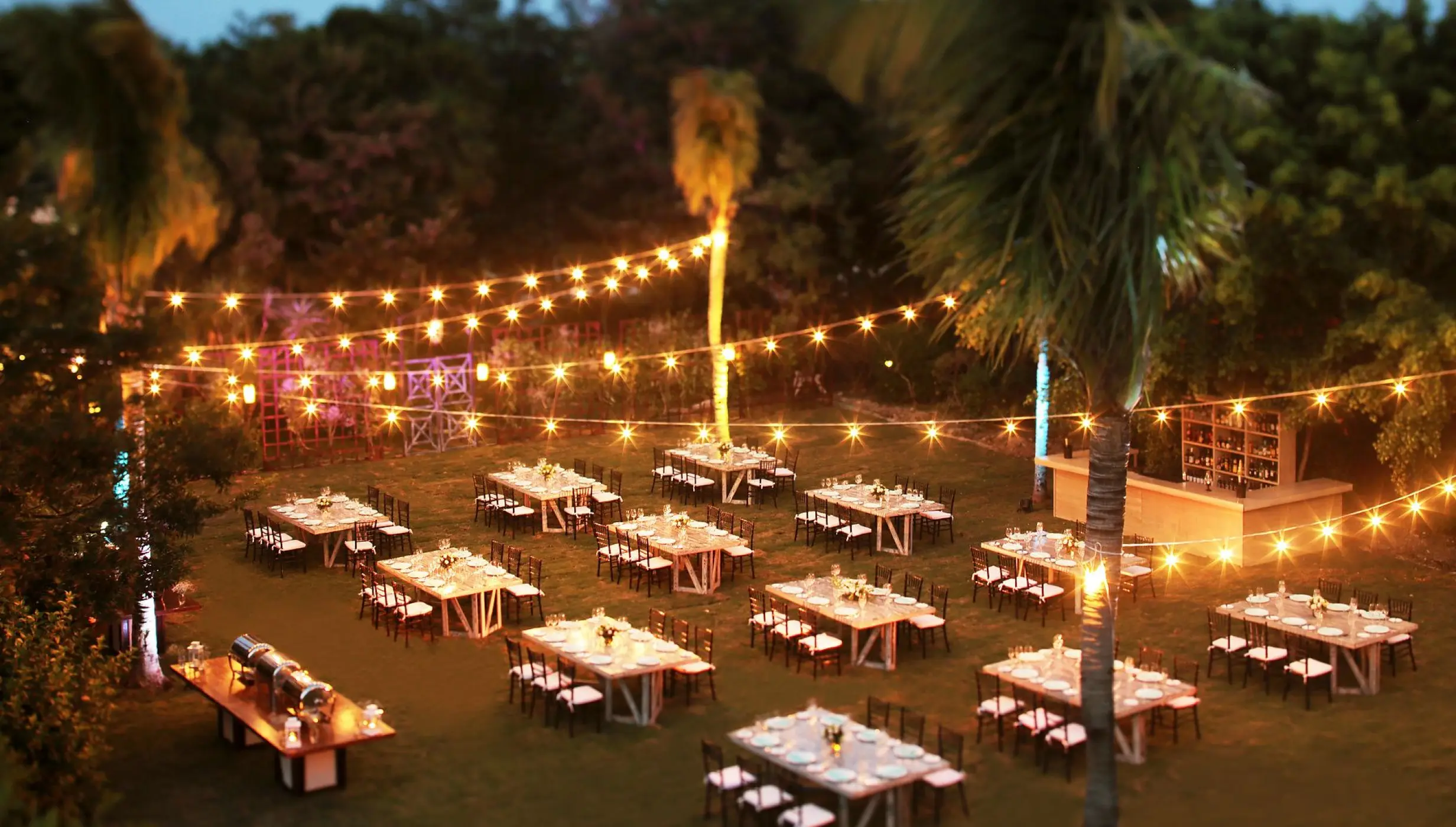 Dinner reception in garden venue  at Dreams Tulum Resort and Spa