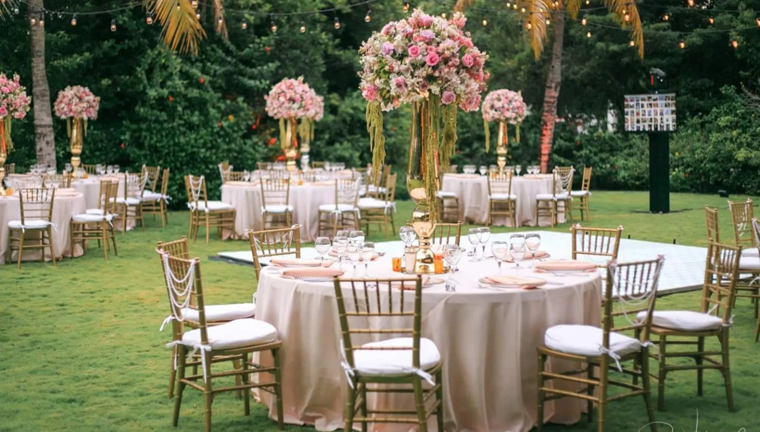 Dinner reception in garden venue  at Dreams Tulum Resort and Spa