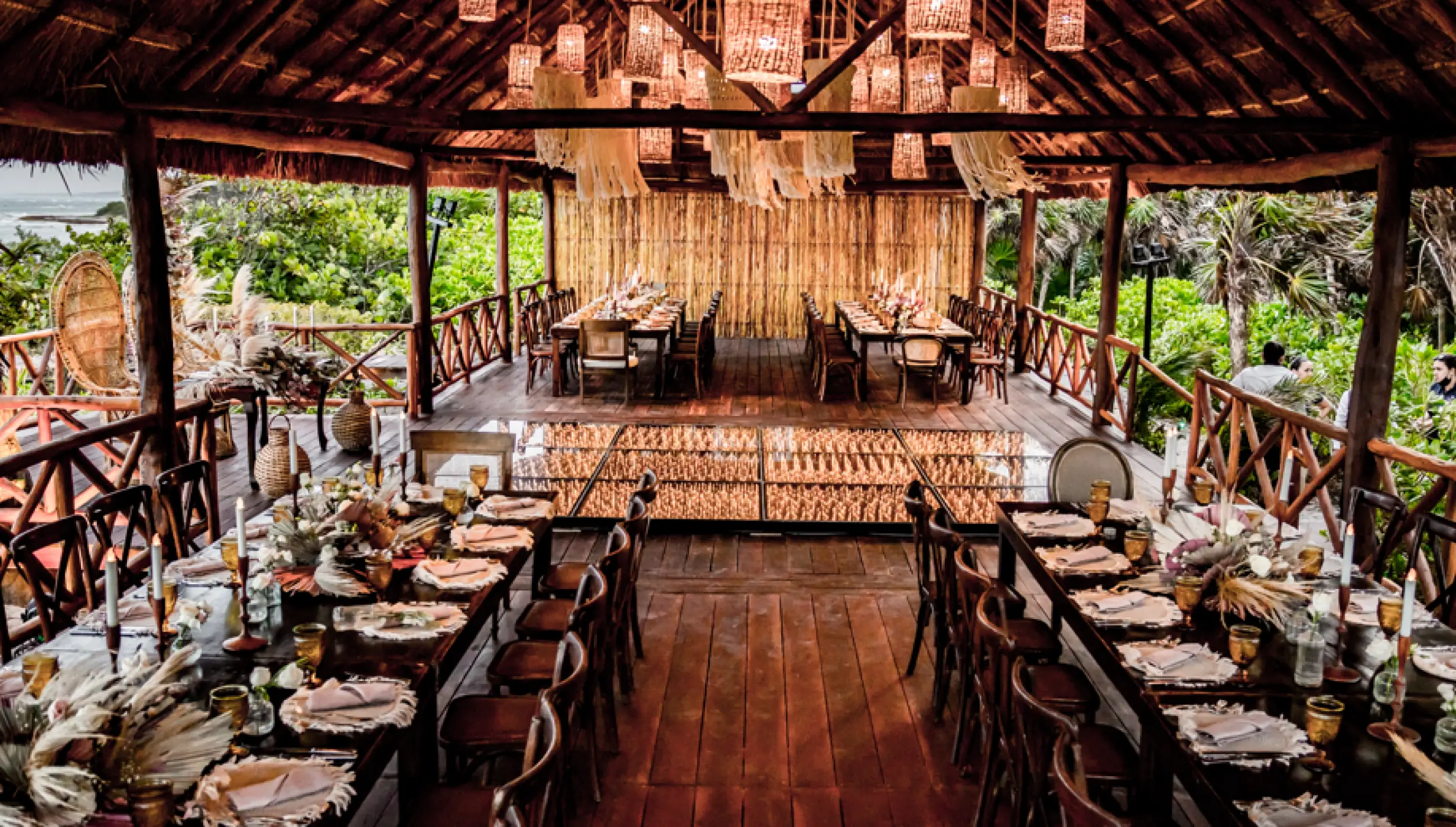 Dinner reception in Tulum Beach Palapa Venue at Dreams Tulum Resort and Spa