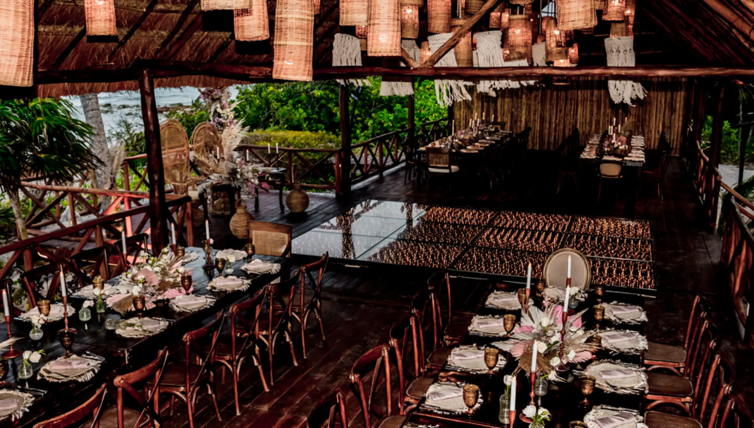 Dinner reception in Tulum Beach Palapa Venue at Dreams Tulum Resort and Spa