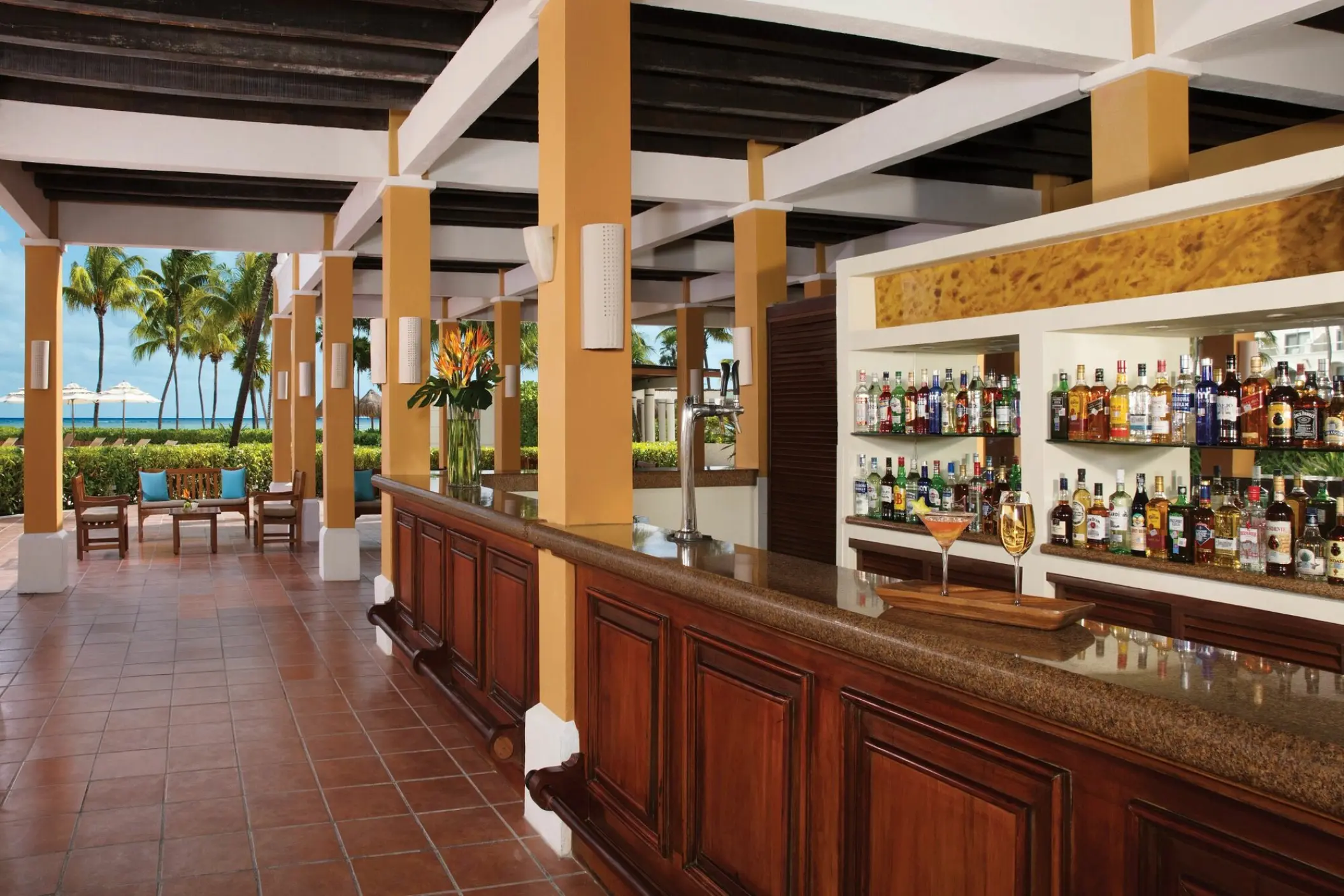 Sugar Reef bar with ocean views at Dreams Tulum, Tulum